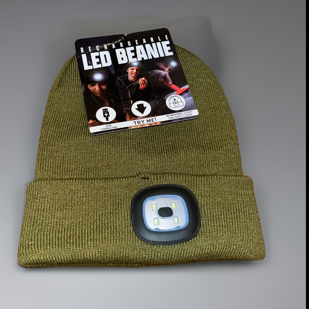 Rechargeable LED Beanie blue Unisex Removable Light USB Charger & 3 Lights